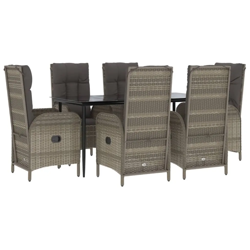 7 Piece Garden Dining Set Poly Rattan Chairs Table with Cushions Grey