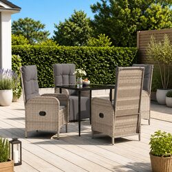 5 Piece Garden Dining Set: Grey Poly Rattan Chairs & Table