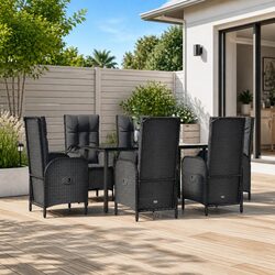 Outdoor Dining Set 7 Piece Garden Furniture Black Poly Rattan Chairs Table