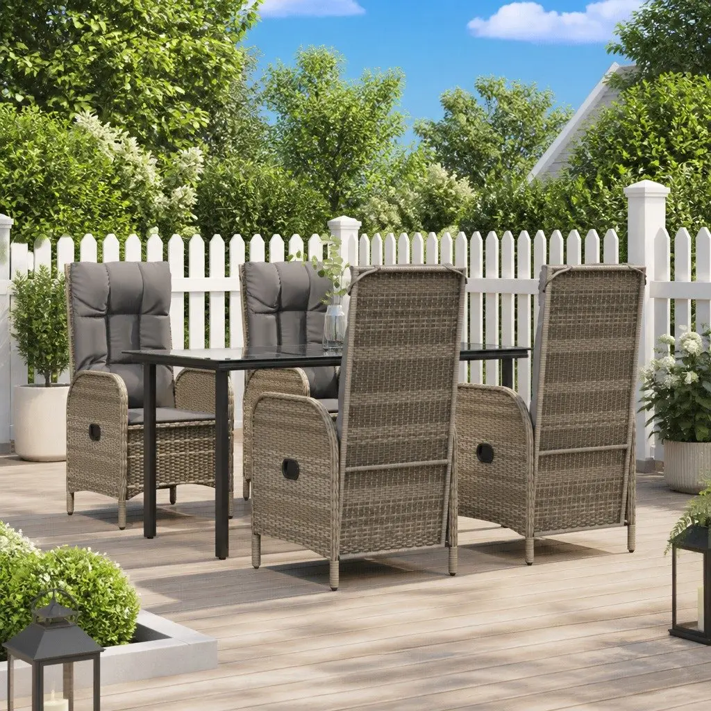 Garden Dining Set 5 Piece Outdoor Furniture Grey Poly Rattan Chairs Table