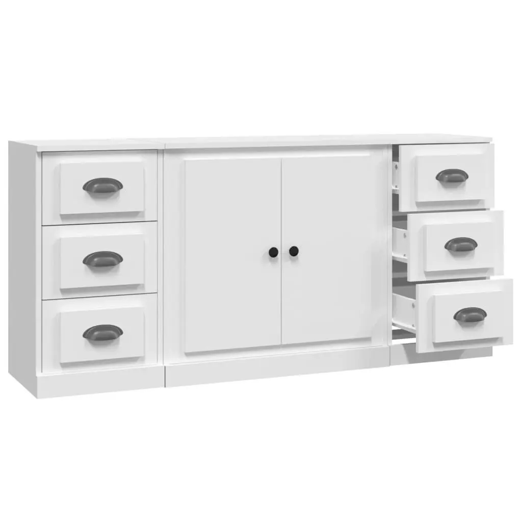 3-Piece White Engineered Wood Sideboard Storage Set