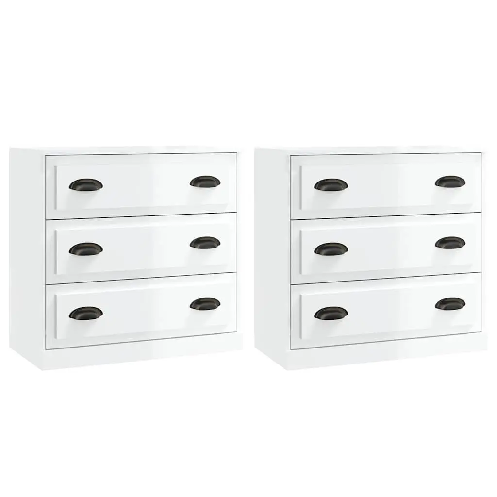 Sideboards Set of 2 Home Storage High Gloss White Engineered Wood