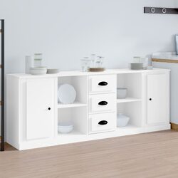 3-Piece White Sideboard Set - Engineered Wood Furniture