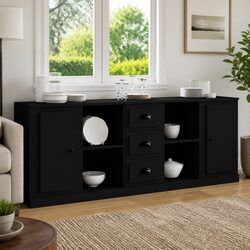 3-Piece Black Engineered Wood Sideboard Cabinet Set