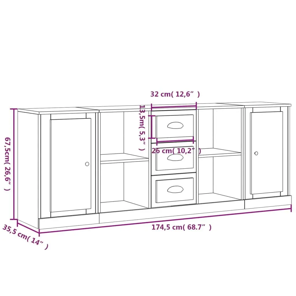 3-Piece White Sideboard Furniture Set