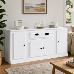 White Engineered Wood Sideboards: Set of 3 Units