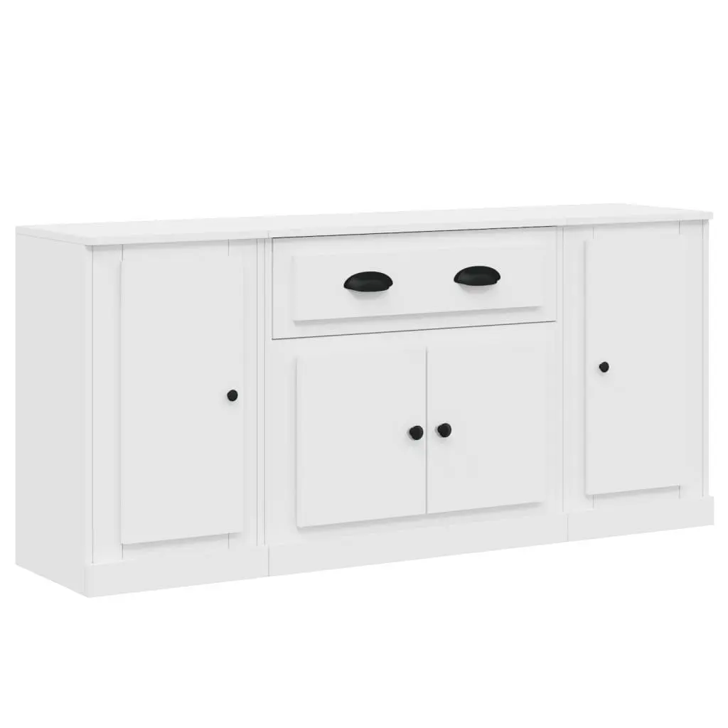 White Engineered Wood Sideboards Set of 3 Storage Cabinet Buffet Furniture