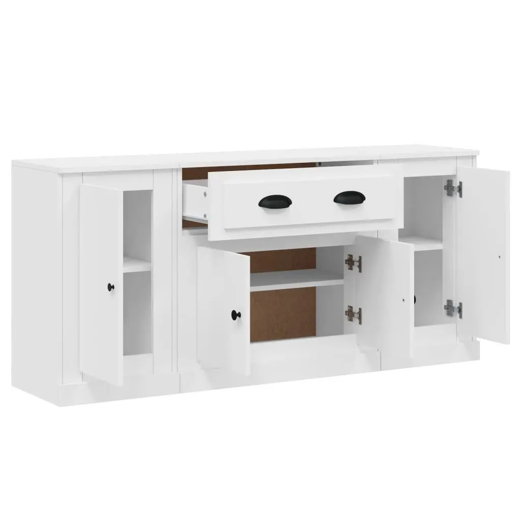 White Engineered Wood Sideboards Set of 3 Storage Cabinet Buffet Furniture