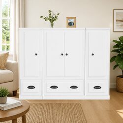 Highboard Set of 3 in White - Engineered Wood Construction