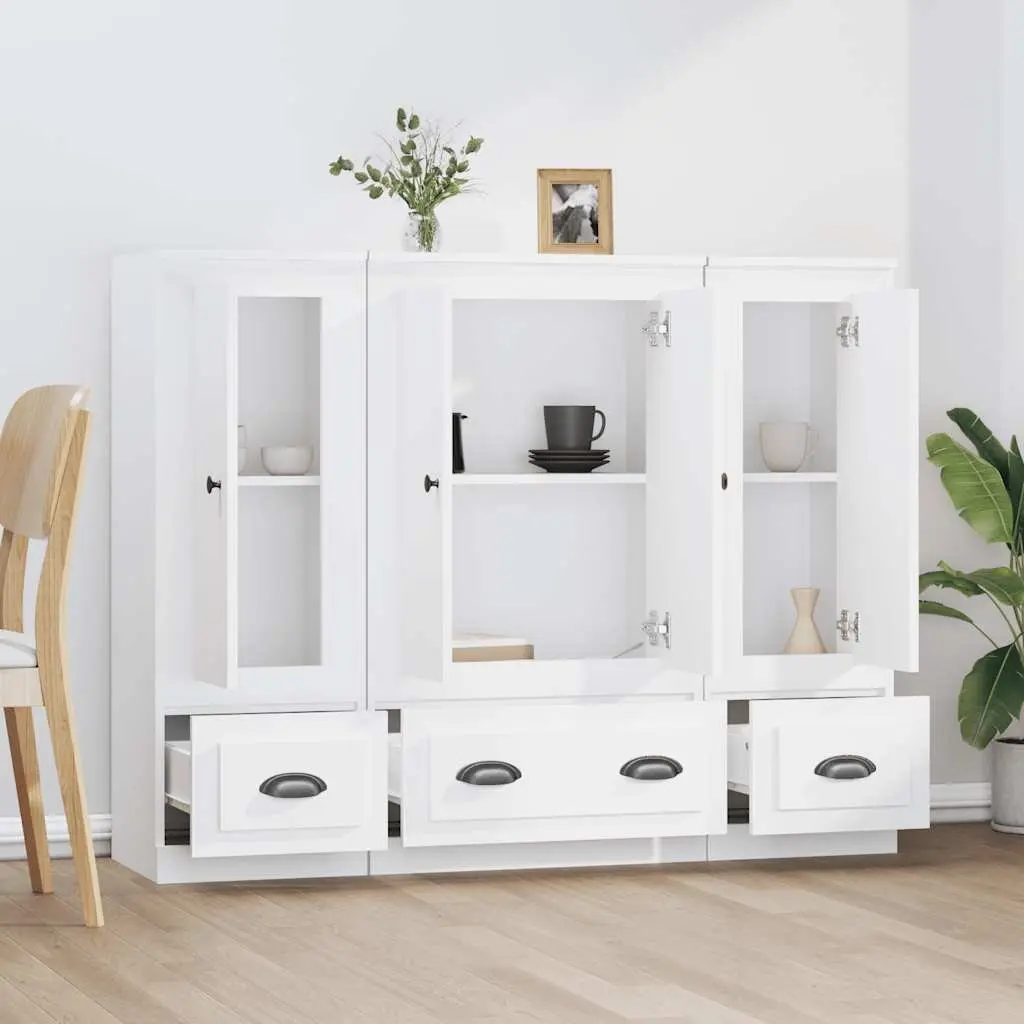 Highboards 3 pcs White Storage Cabinet Sideboard Furniture Set Engineered Wood