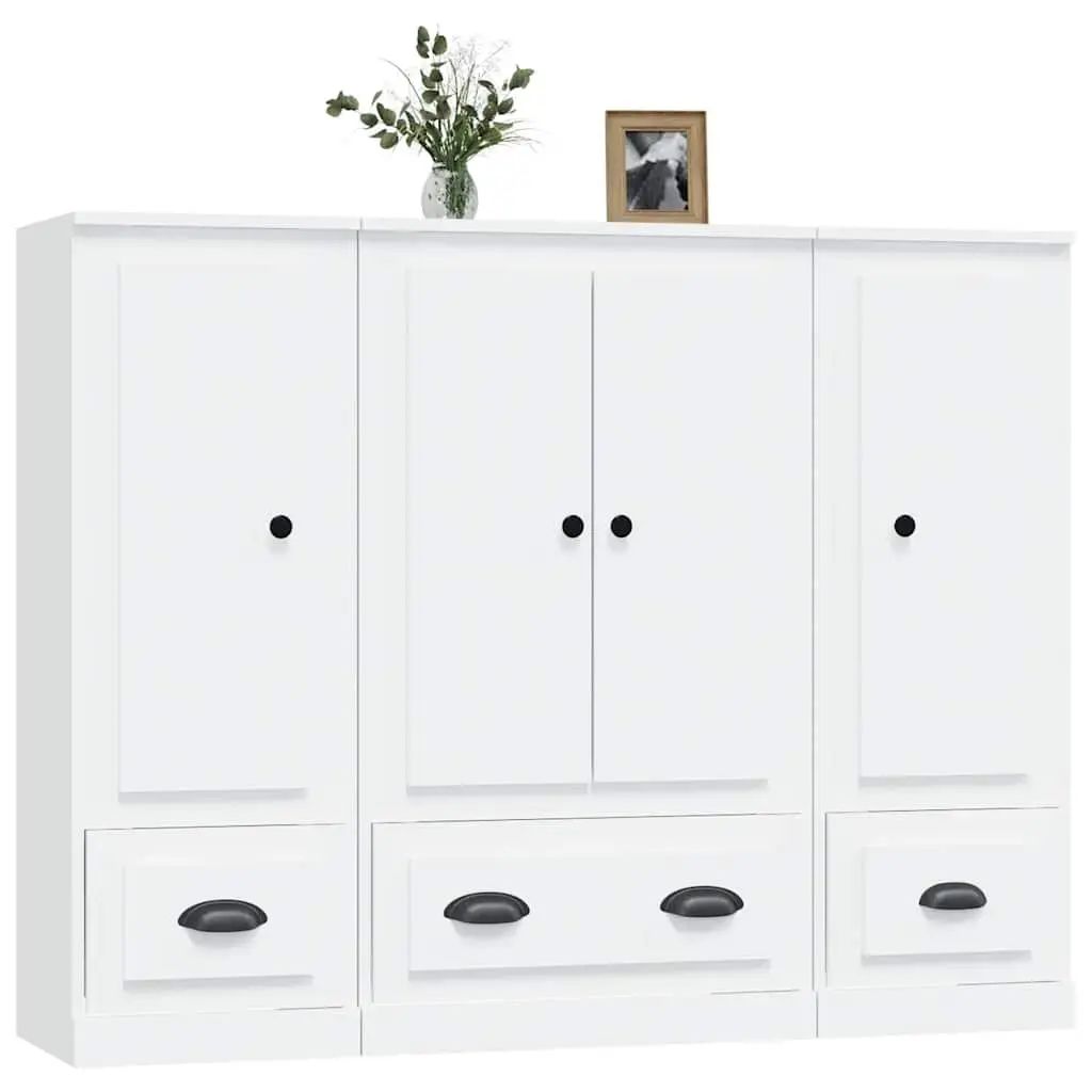 Highboards 3 pcs White Storage Cabinet Sideboard Furniture Set Engineered Wood