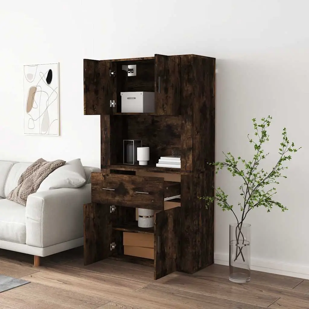 Highboard Sideboard Buffet Cabinet Storage Engineered Wood Brown Wall-Mounted