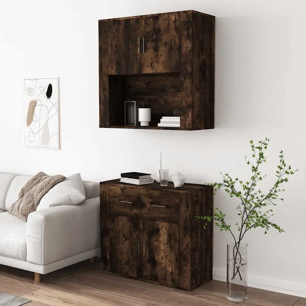 Highboard Sideboard Buffet Cabinet Storage Engineered Wood Brown Wall-Mounted