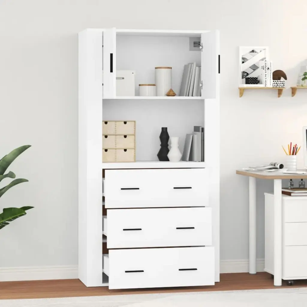 Highboard White Engineered Wood Wall-Mounted Storage Cabinet Sideboard Buffet
