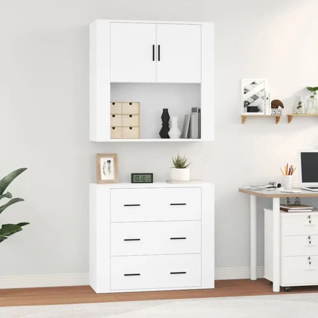Highboard White Engineered Wood Wall-Mounted Storage Cabinet Sideboard Buffet