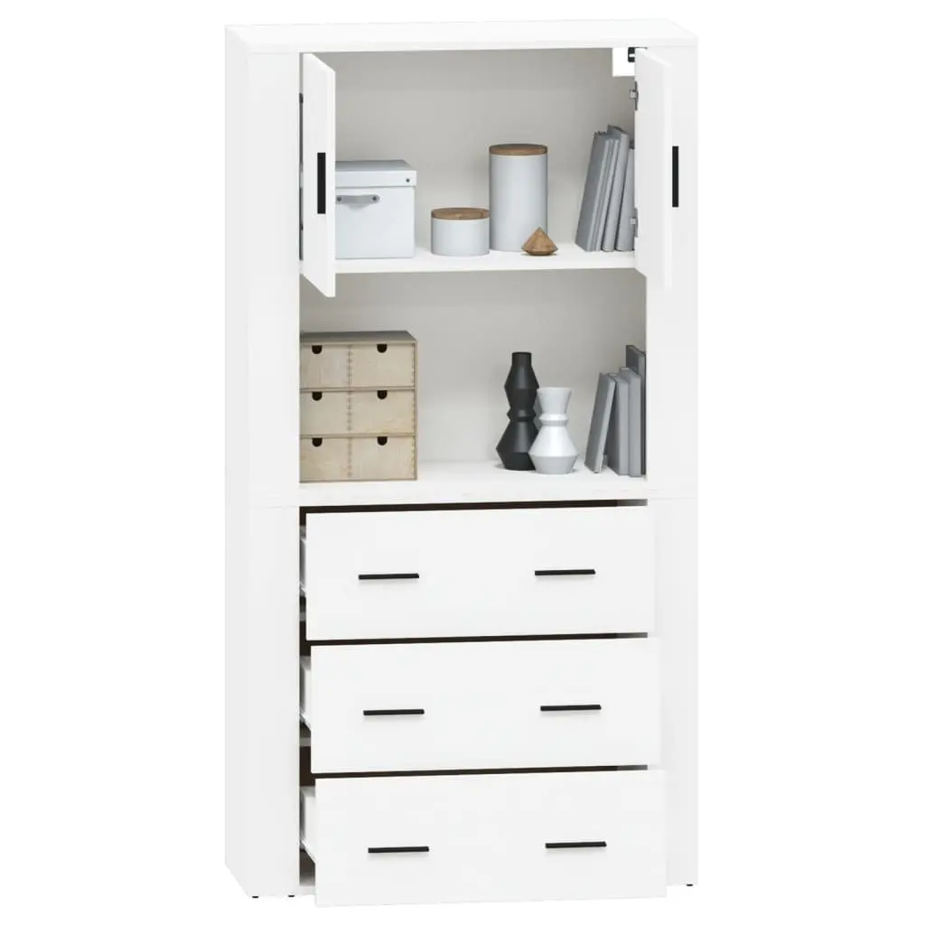 Highboard White Engineered Wood Wall-Mounted Storage Cabinet Sideboard Buffet
