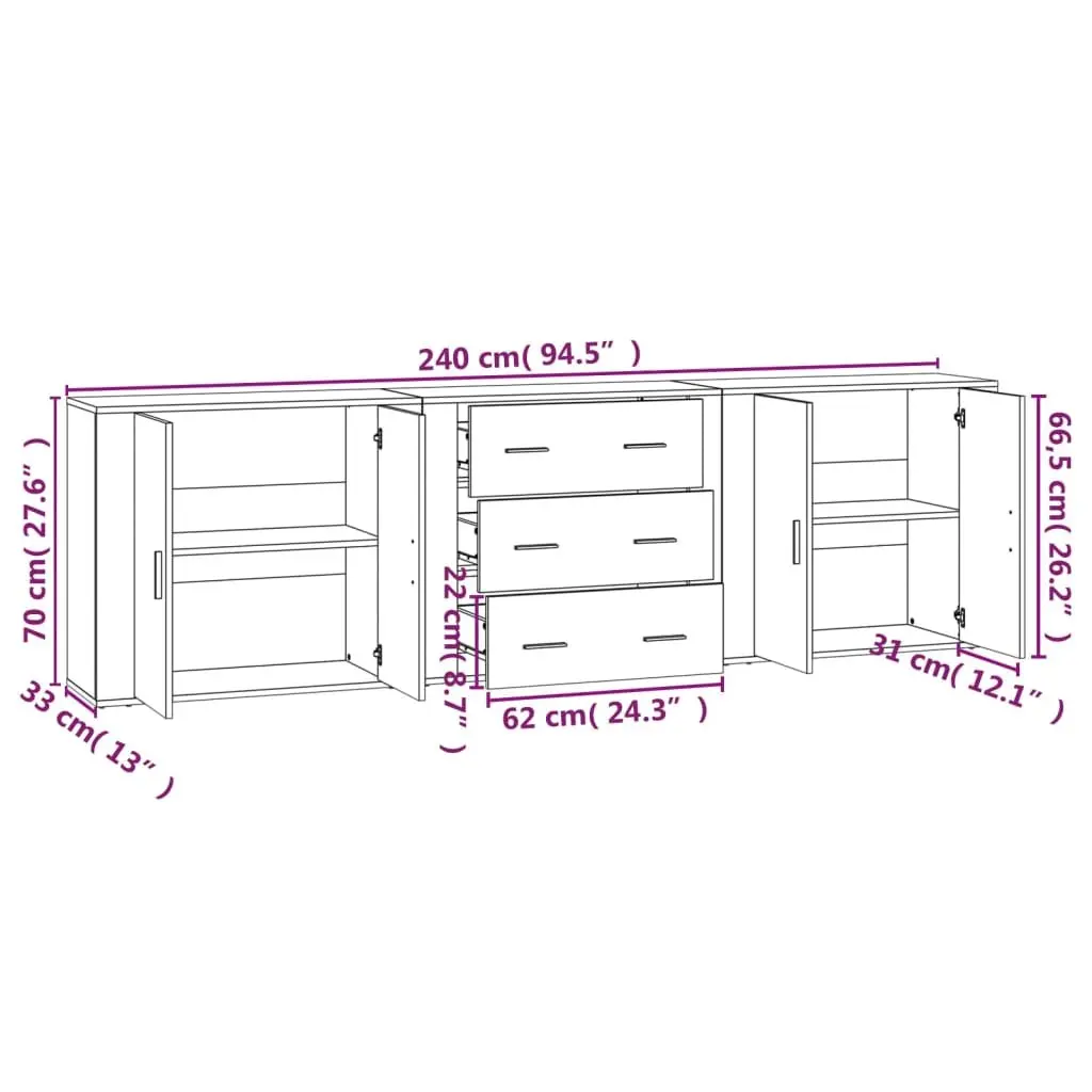 White Sideboards Storage Cabinets Set