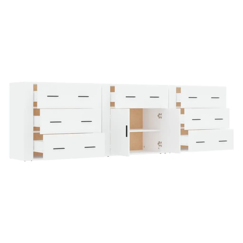 Sideboards Storage Cabinet Set of 3 White Engineered Wood Buffet Display Unit