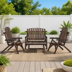 4 Piece Outdoor Lounge Set - Brown Solid Spruce Wood