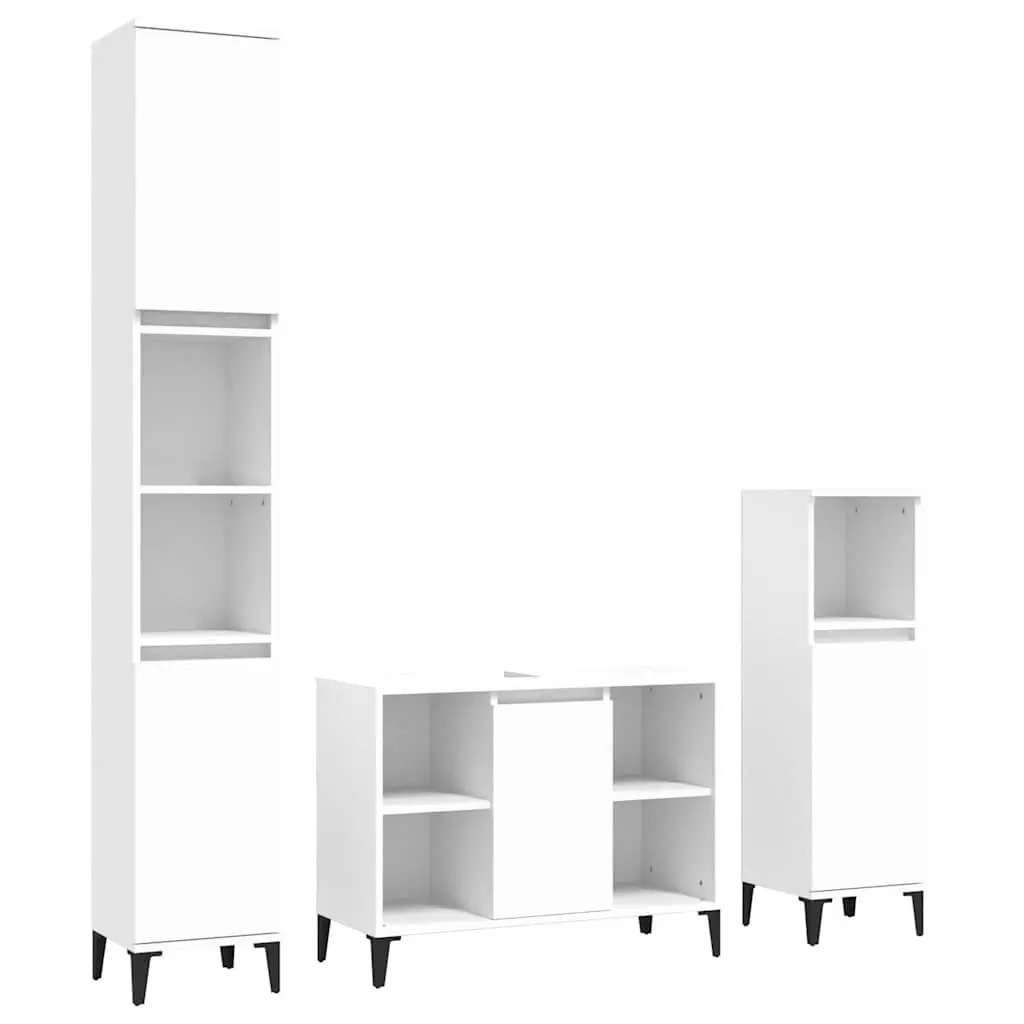 3 Piece Bathroom Furniture Set White Storage Cabinet Vanity Unit Sink Organizer