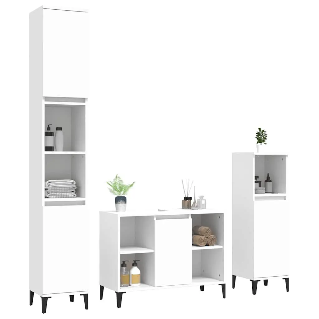 3 Piece Bathroom Furniture Set White Storage Cabinet Vanity Unit Sink Organizer