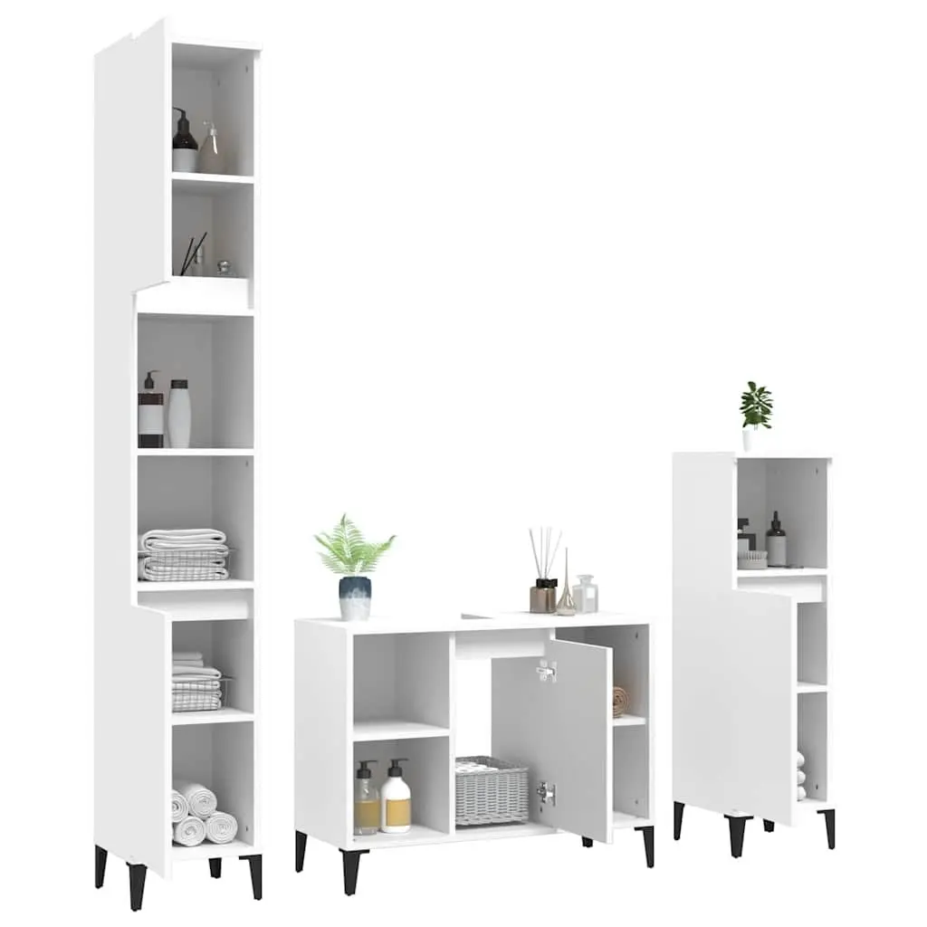 3 Piece Bathroom Furniture Set White Storage Cabinet Vanity Unit Sink Organizer