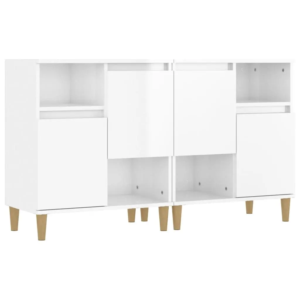 Sideboard Cabinet 2 pcs High Gloss White Storage Cupboard 4 Compartments 2 Doors