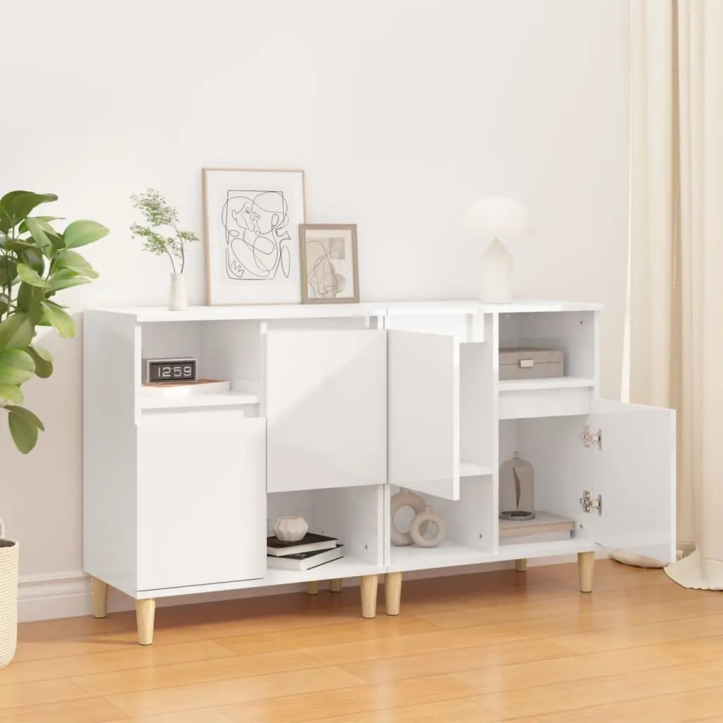 Sideboard Cabinet 2 pcs High Gloss White Storage Cupboard 4 Compartments 2 Doors