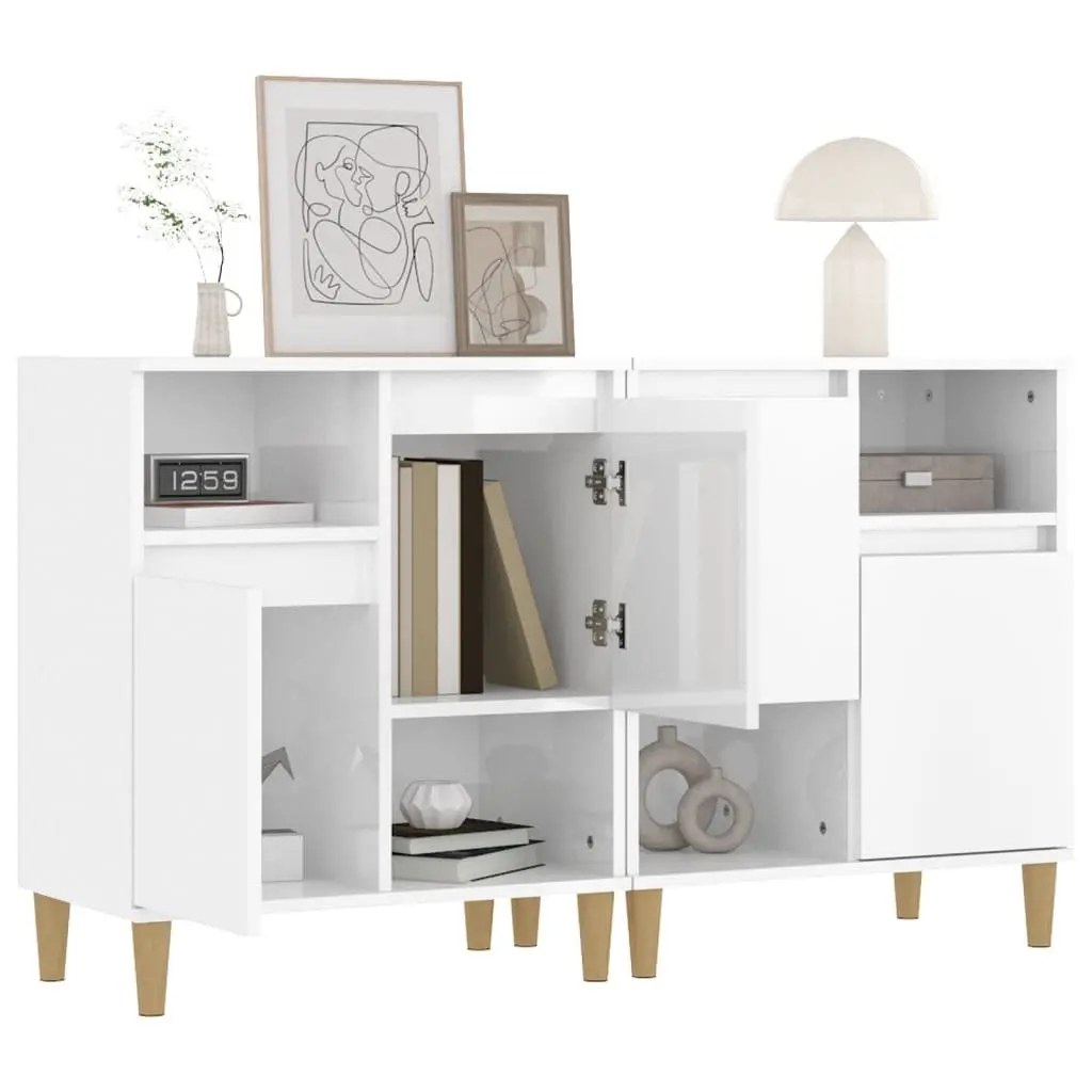 Sideboard Cabinet 2 pcs High Gloss White Storage Cupboard 4 Compartments 2 Doors