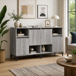 Sideboard Cabinet 2 pcs Grey Storage Cupboard Engineered Wood 60x35x70 cm