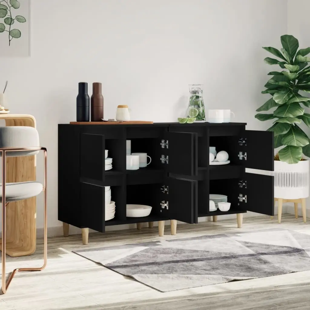 Sideboard Cabinet for Home Storage 60x35x70 cm Black Engineered Wood 2 Piece