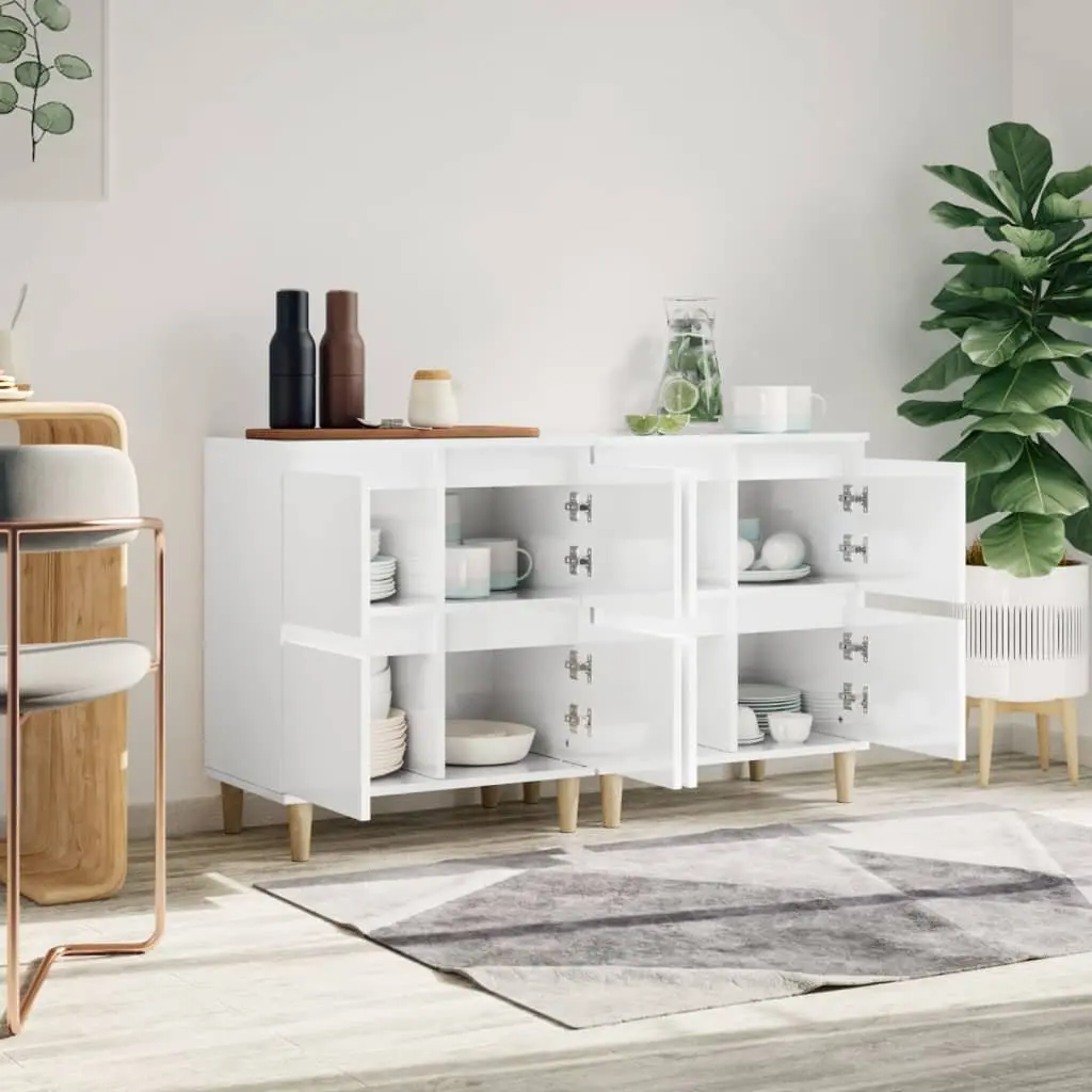 Sideboards 2 pcs High Gloss White Storage Cabinet Engineered Wood 60x35x70 cm