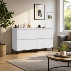 White Storage Cabinets 60W x 35D x 70H cm Set of 2