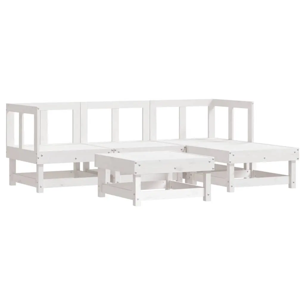 Garden Lounge Set 5 Piece Outdoor Furniture White Wood Patio Sofa