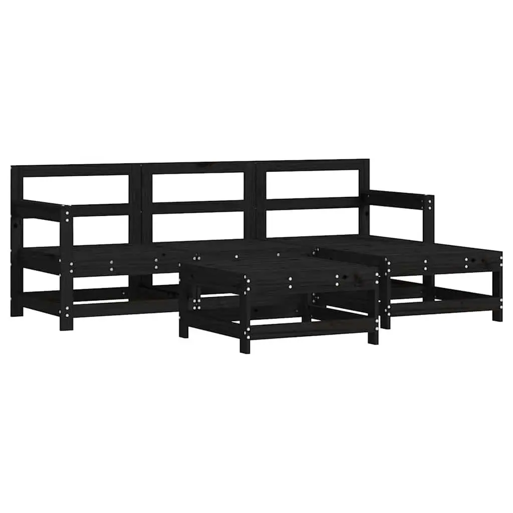 5 Piece Black Wood Garden Lounge Set