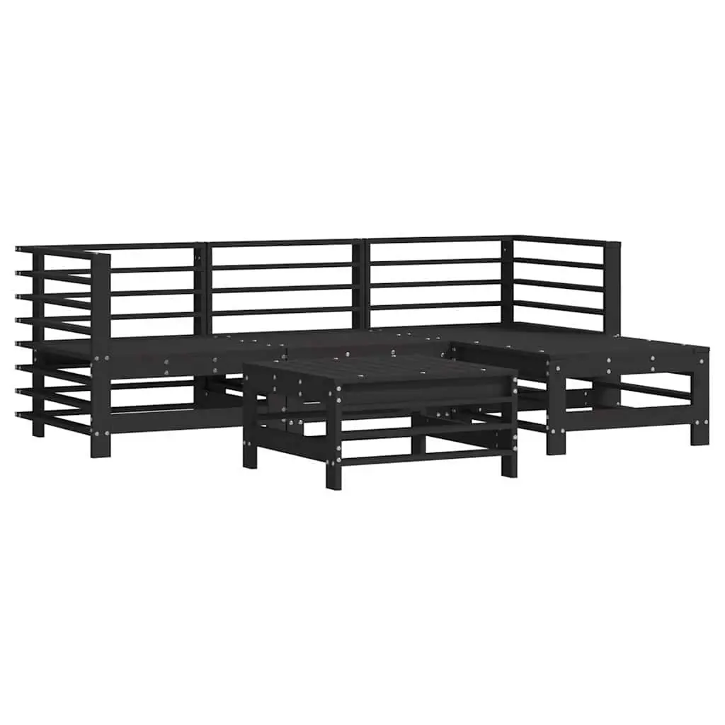 Wooden Garden Lounge Set Outdoor Patio Furniture 5 Piece Black