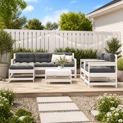 7 Piece Modular White Solid Pine Garden Lounge Set