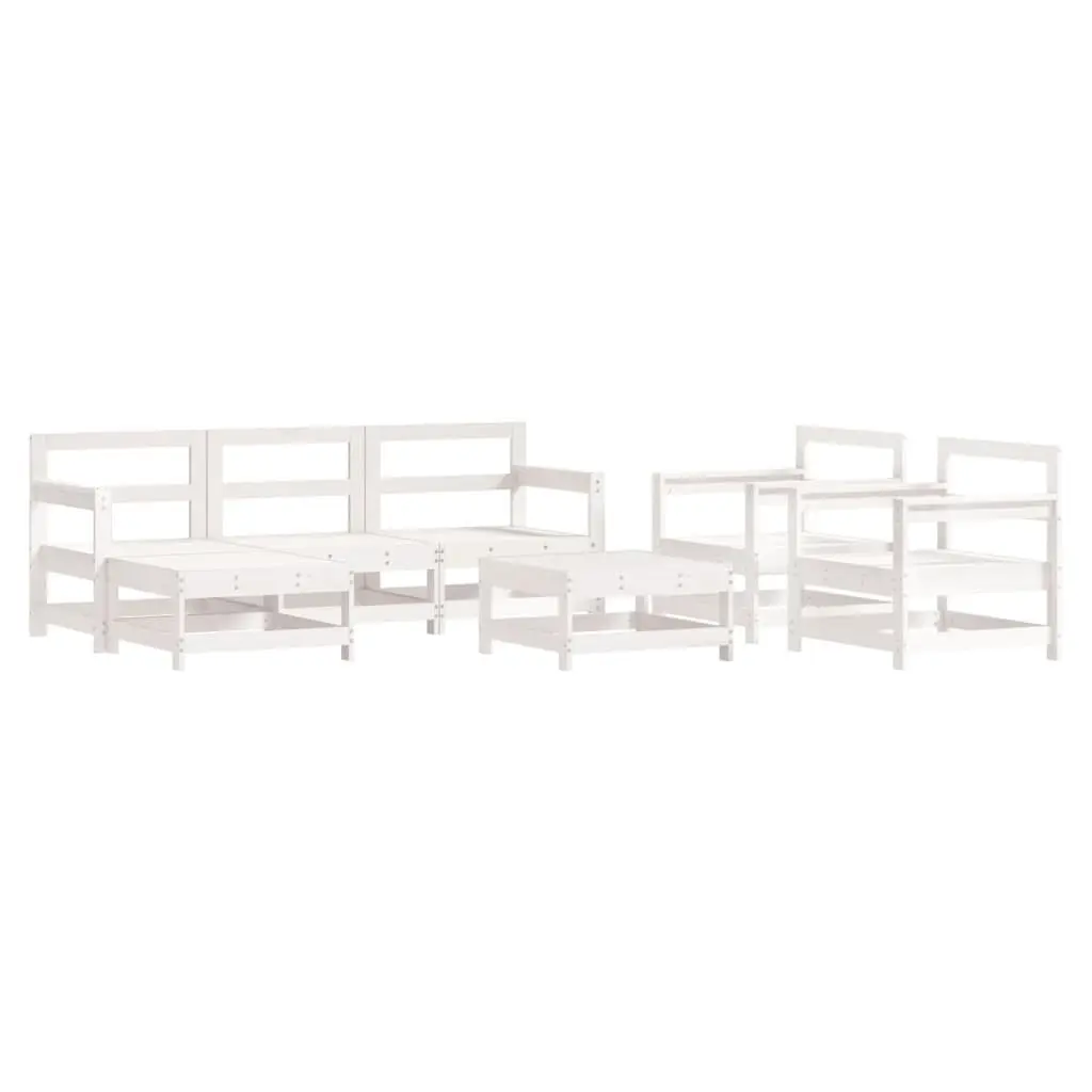 7 Piece Modular White Solid Pine Garden Lounge Set