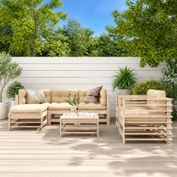 7 Piece Garden Lounge Set: Solid Pine Wood & Cushions