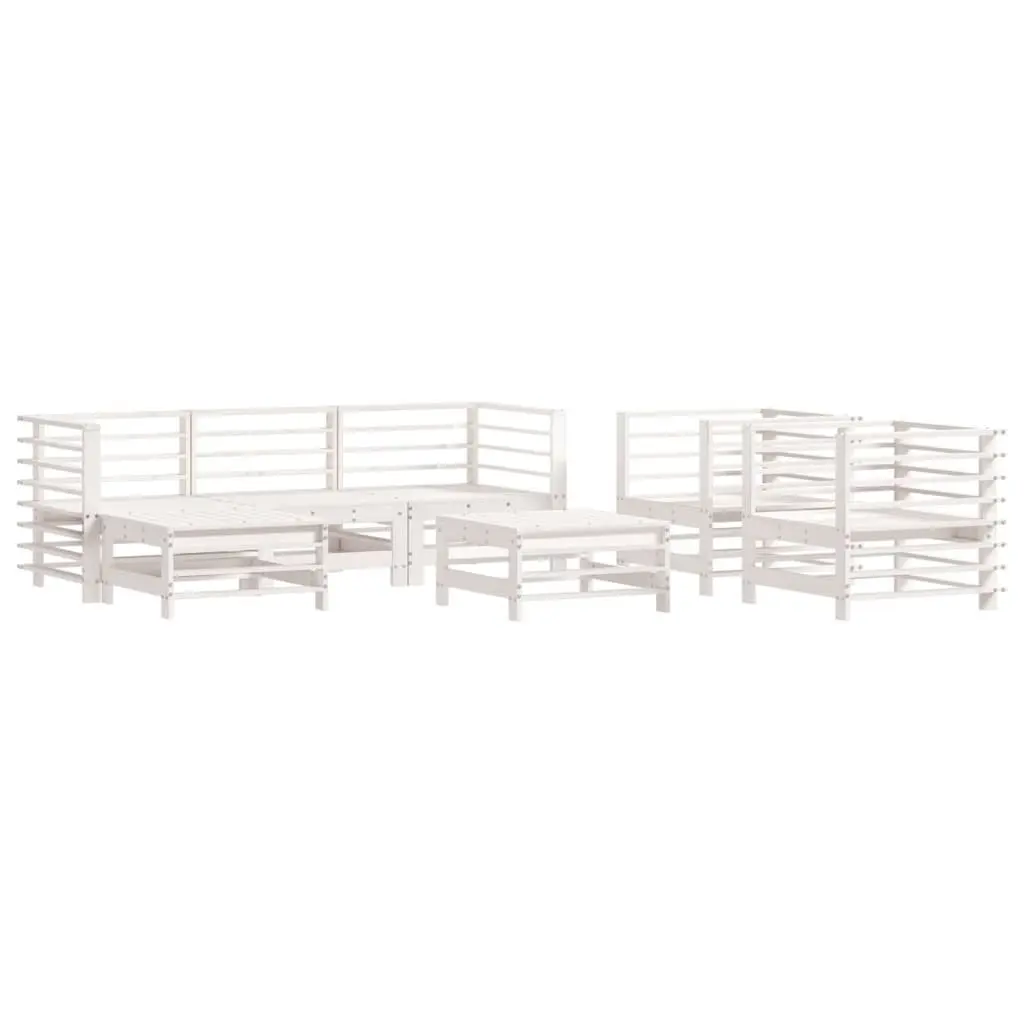 7 Piece Garden Lounge Set Outdoor Furniture with Cushions White Wood Sofa