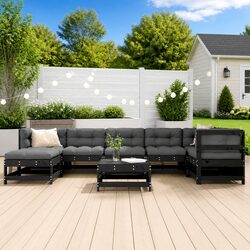 8 Piece Modular Outdoor Furniture Set with Cushions - Black