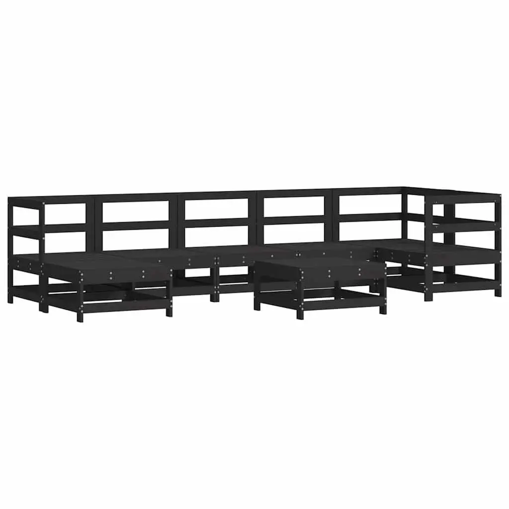 8 Piece Black Outdoor Lounge Set with Pine Wood Construction