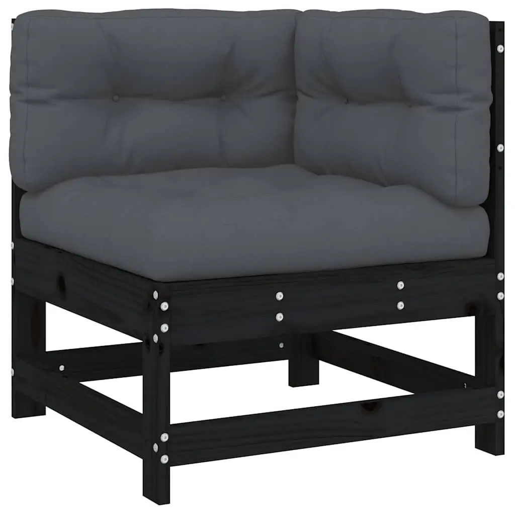 8 Piece Black Outdoor Lounge Set with Pine Wood Construction