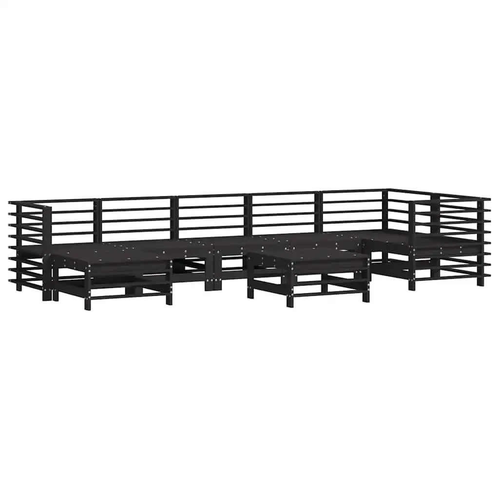Outdoor Furniture 8 Piece Black Solid Pine Wood Garden Lounge Set with Cushions for Patio and Terrace Relaxation