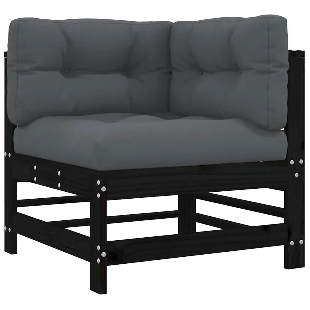 Outdoor Furniture 8 Piece Black Solid Pine Wood Garden Lounge Set with Cushions for Patio and Terrace Relaxation