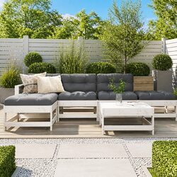 6 Piece Outdoor Garden Lounge Set Cushions White Wood Patio Furniture Modular