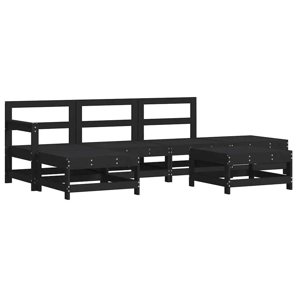 Outdoor Lounge Set for Garden Patio 6 Piece Black Wood Furniture with Cushions