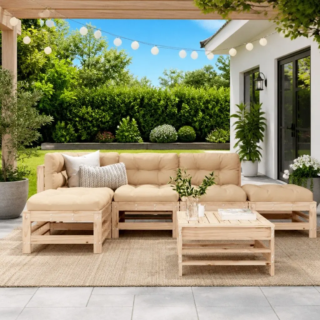 Garden Lounge Set 6 Piece Outdoor Furniture Solid Wood Slatted Design Cushions
