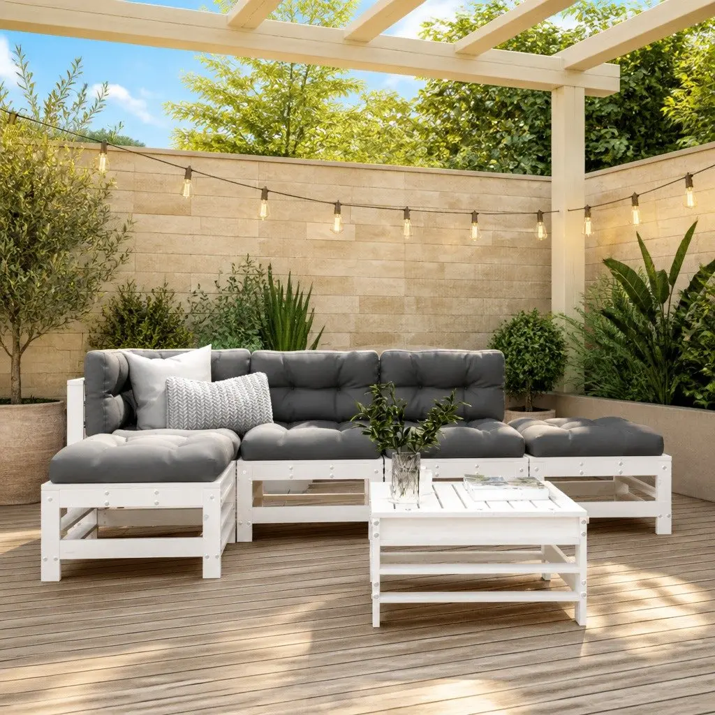 Garden Lounge Set Outdoor Furniture 6 Piece Patio Seating White