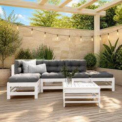 6 Piece Wooden Garden Lounge Set with Cushions - White